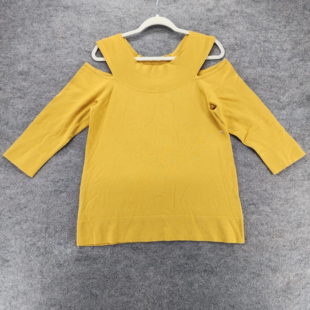 7th Avenue Design NY&CO Shirt Womens Large Cold Shoulder Yellow
